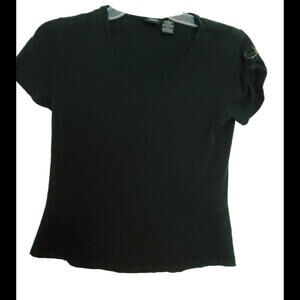 Mossimo Black Stretch V Neck T-Shirt Sleeve Buckles Silver S